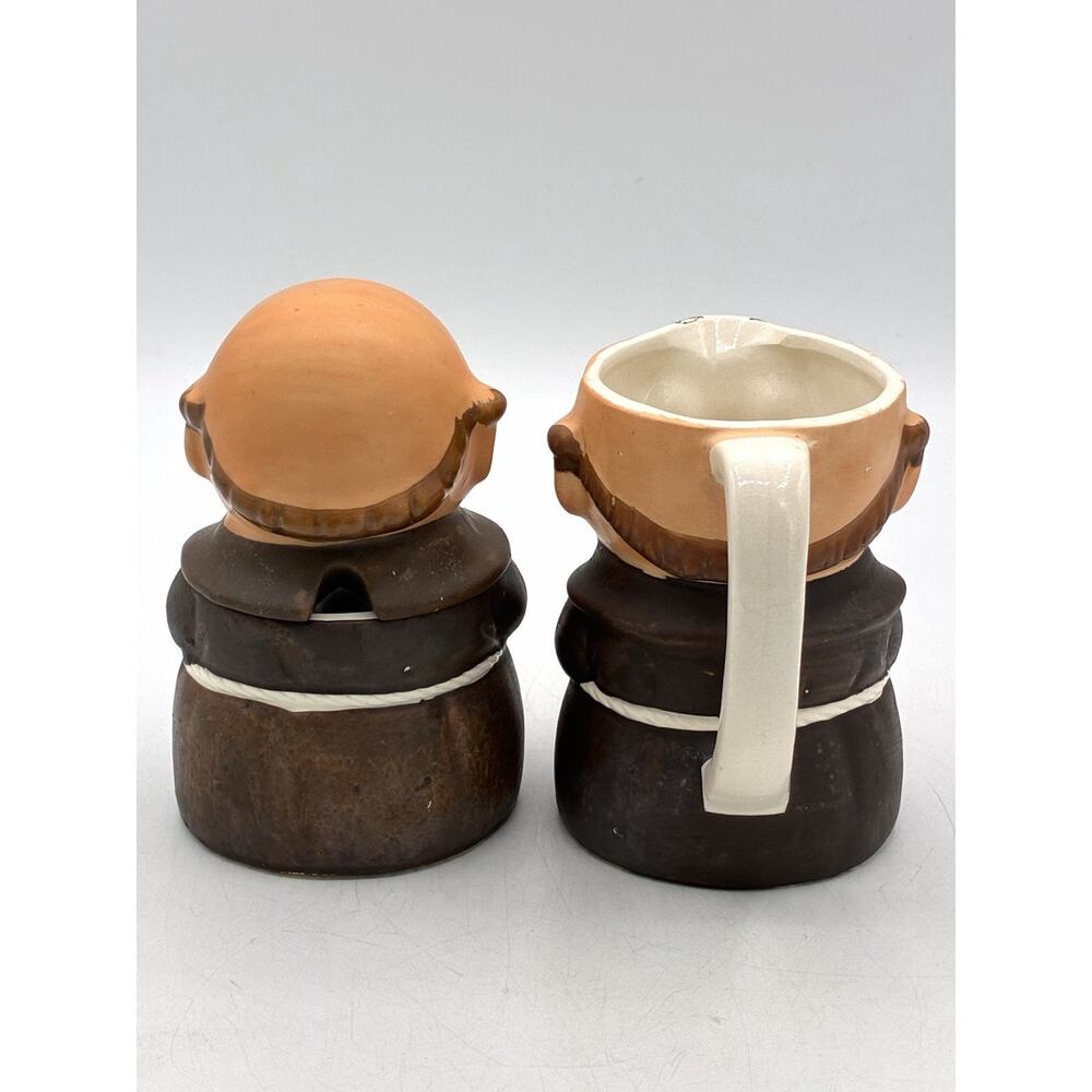 Vintage Friar Monk Creamer & Lidded Sugar Bowl Set Red Book Bible Mid Century - Picture 9 of 9